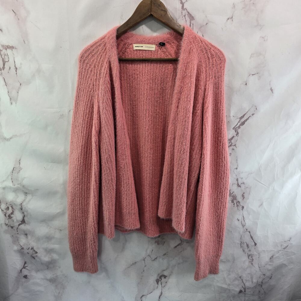 Anthropologie Cardigan Womens Medium Pink Sweater Sleeping Wool Fuzzy Eyelash